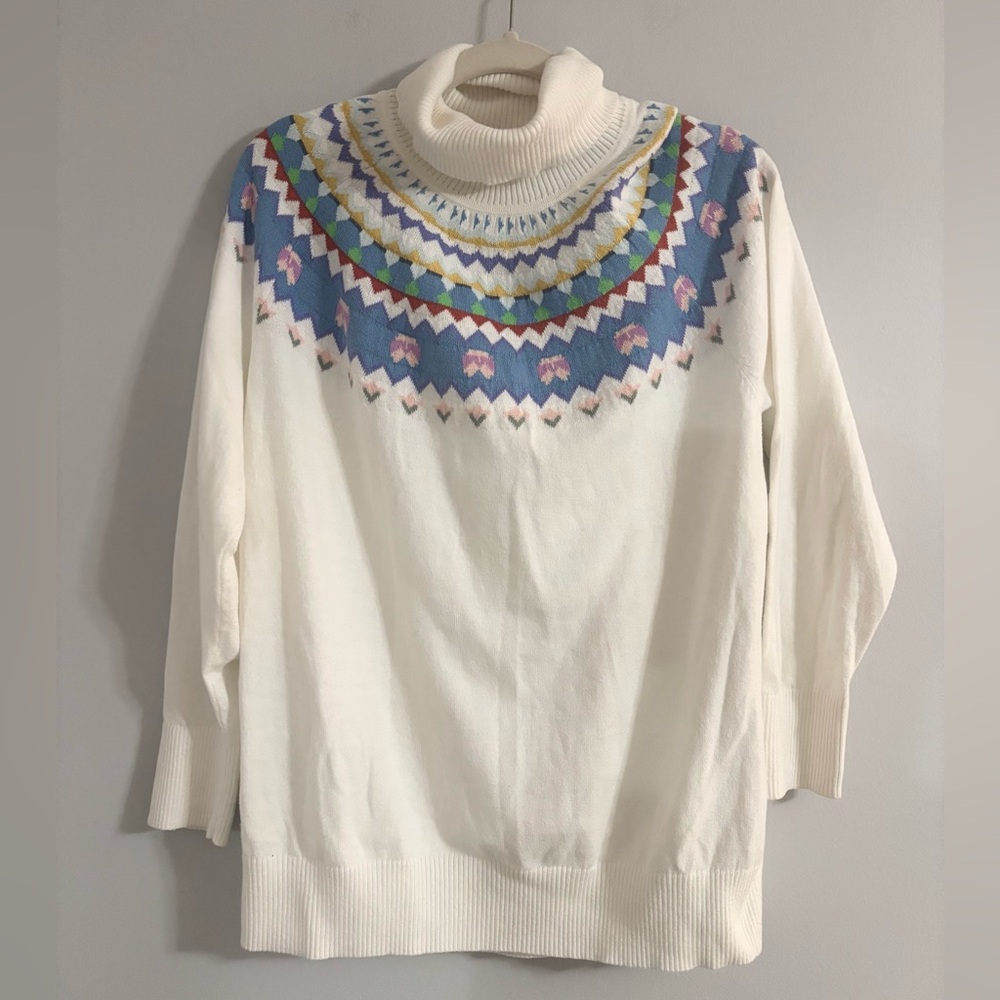 Vintage L.L. Bean Fair Isle Turtleneck Sweater | Cotton Cashmere Blend